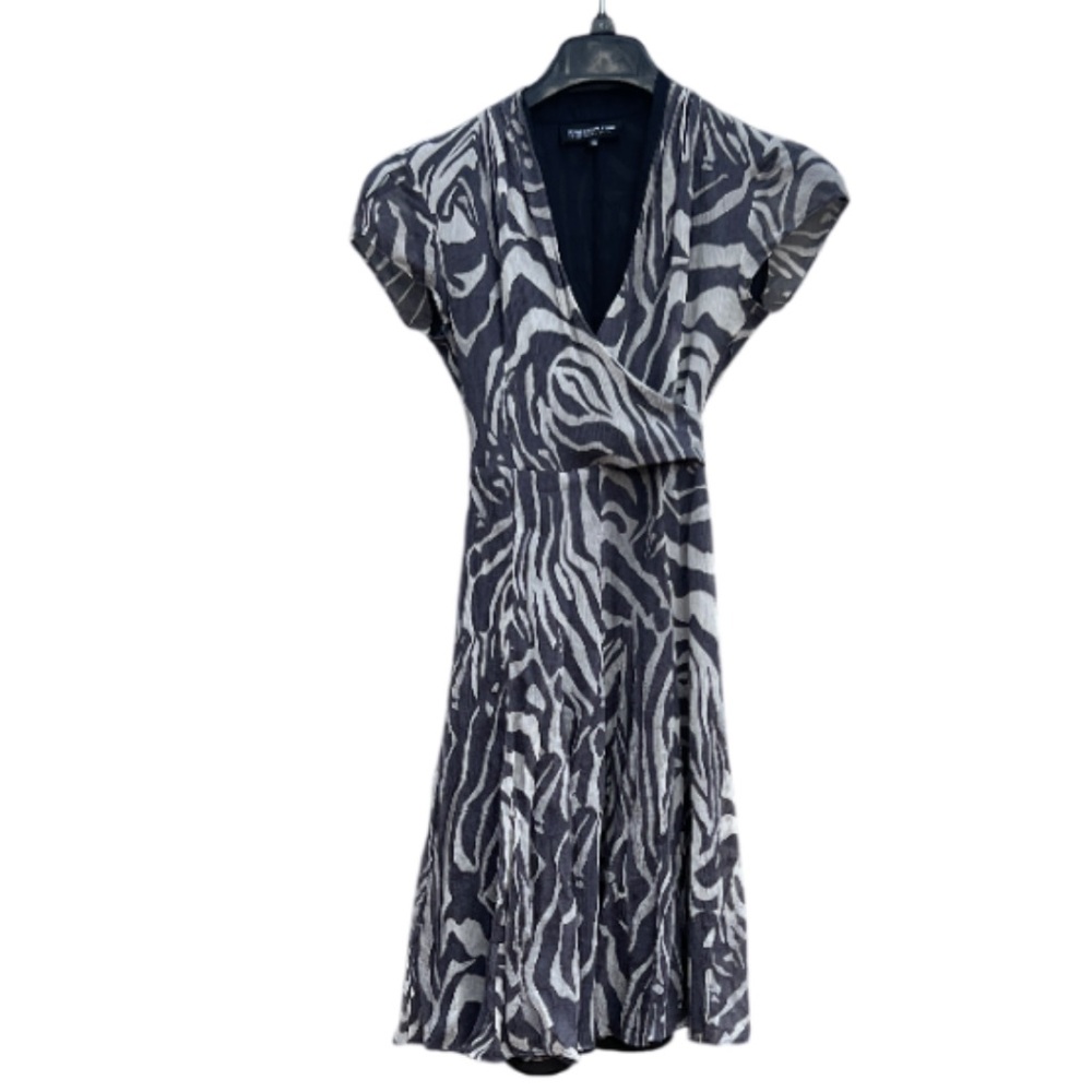 Jones NY Petite Small Monochrome Zebra Midi Wrap Dress 100% Silk